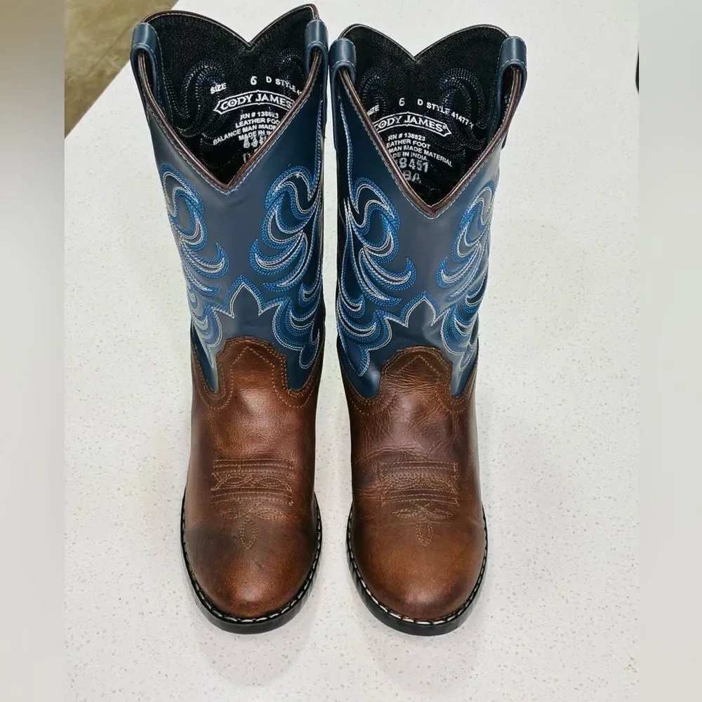 Cody James Brown & Blue Western Cowboy Boots Men’s Size 6D Leather Like New